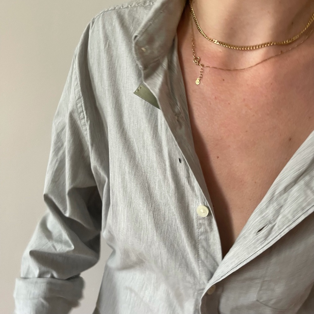 NWOT GOODFELLOW & CO Light Grey Long Sleeve Collared Pocket Button Down Shirt - Picture 7 of 14